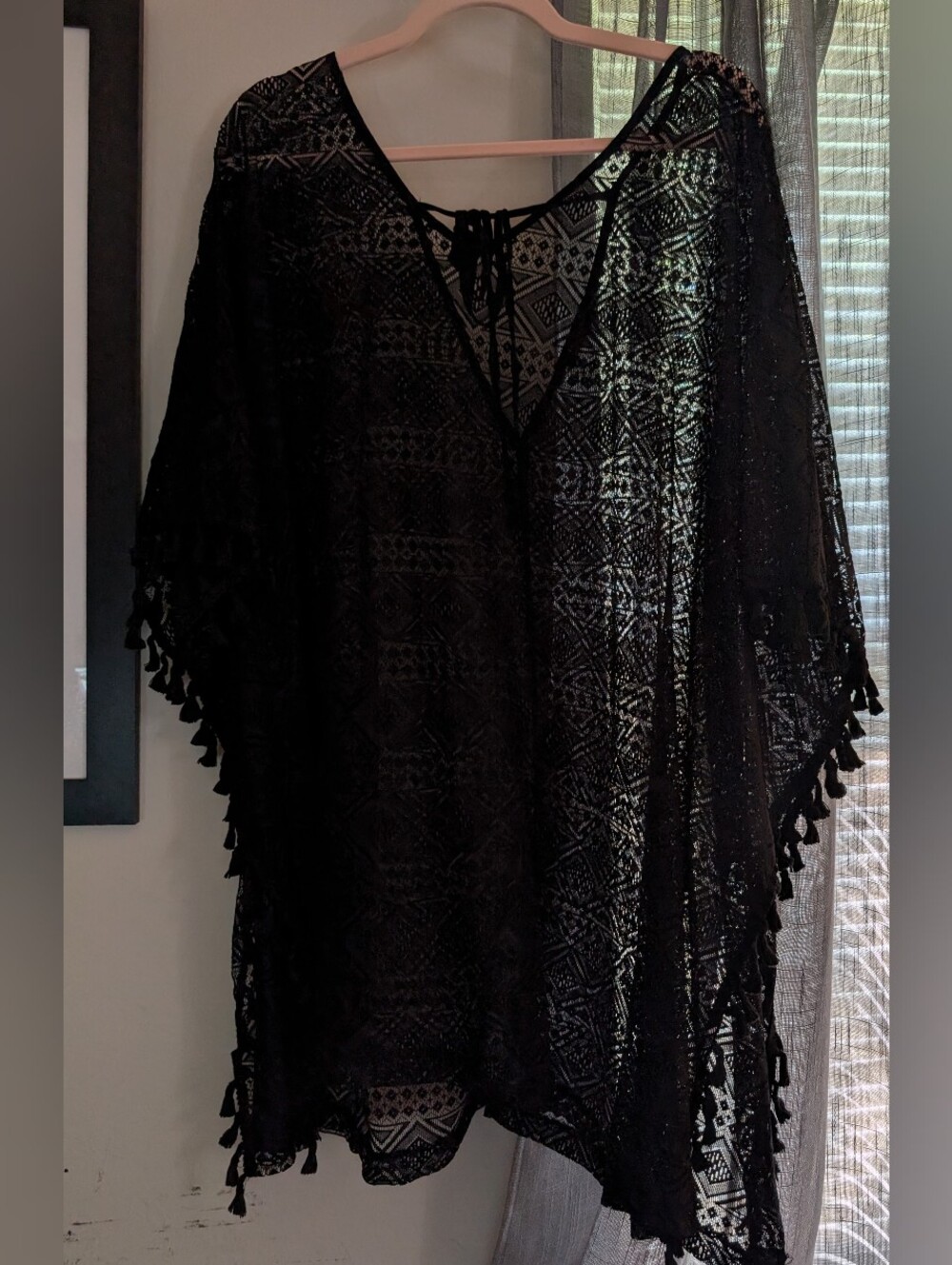 Avidlove Swimsuit Cover-up Black Lace Tassels Size XL